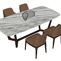 Modern Marble Dining Table Set With Four Brown Chairs And Decorative Bowls 3d model