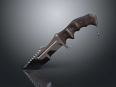 Tactical Combat Knife With Wooden Handle Serrated Blade And Military Style Design 3d model