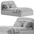 Modern Double Bed With Upholstered Headboard White Pillows And Colorful Decorative Balls