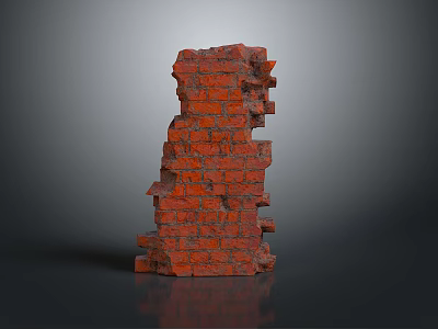 Red Brick Broken Wall Structure With Irregular Shape And Rough Texture 3d model