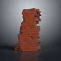 Red Brick Broken Wall Structure With Irregular Shape And Rough Texture 3d model