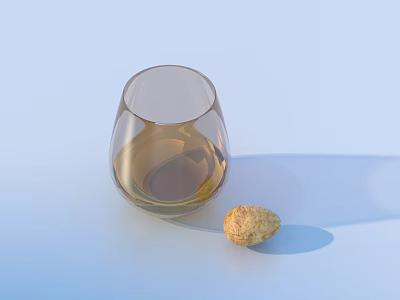 Transparent Glass Cup With Brown Liquid And Small Peanut On Blue Surface 3d model