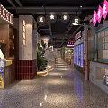 Authentic Hot Pot Restaurant Interior With Brick Walls Wooden Tables And Fresh Ingredients