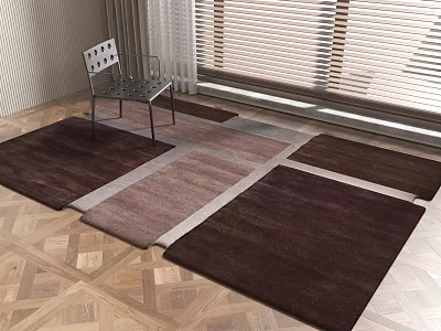 Square Carpet Pattern Design on Wooden Floor in Modern Room with Chair and Window Blinds 3d model