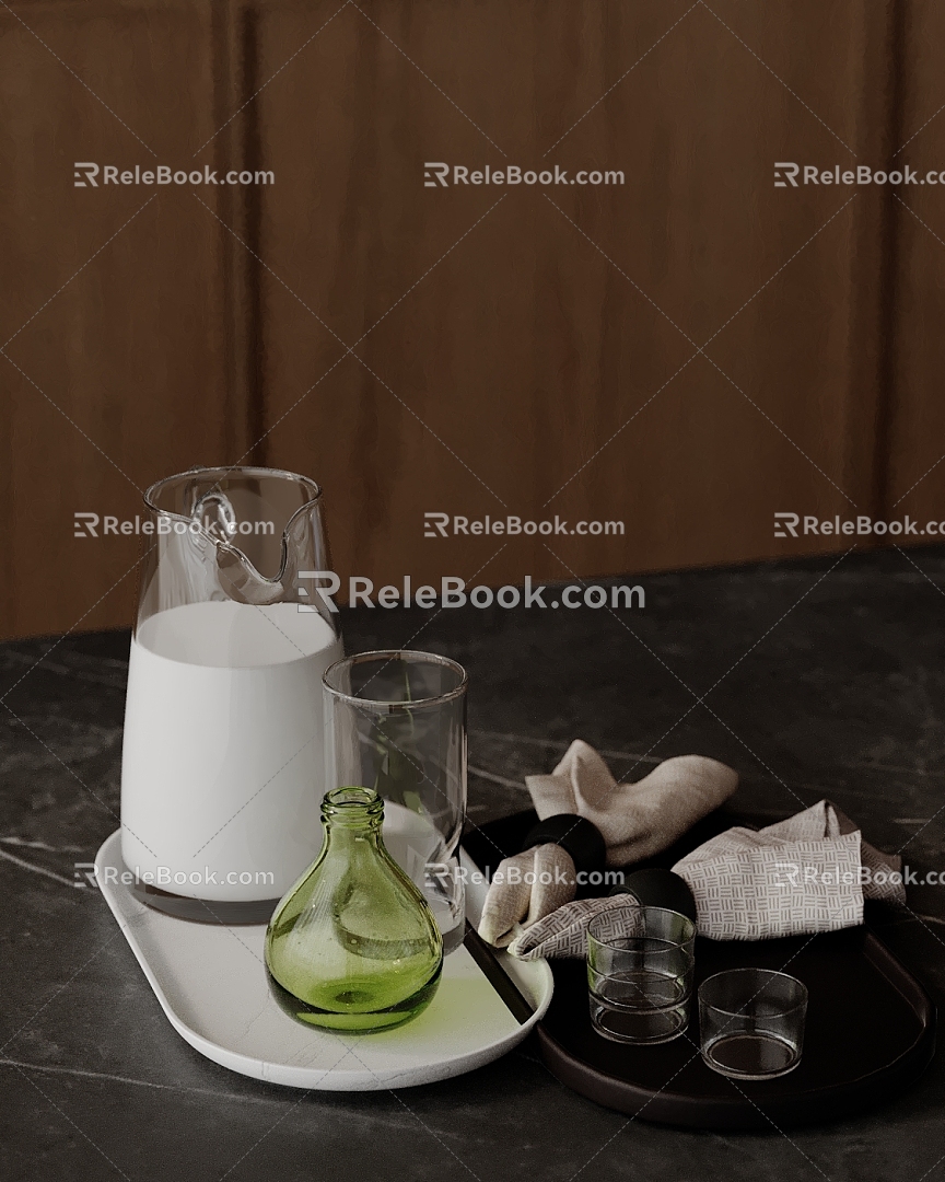 Modern Ornaments Combination Kitchen Utensils Cup Milk Towel 3d model