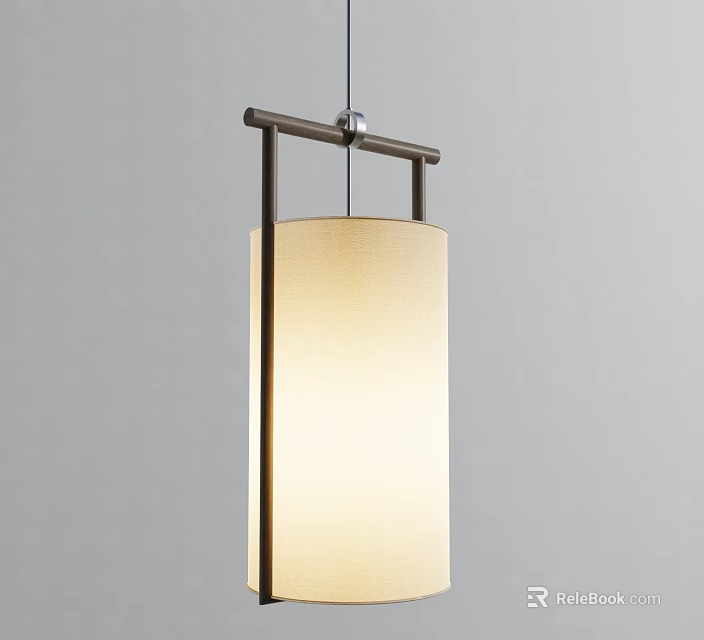 Modern Pendant Light With Metal Frame And Beige Fabric Shade For Interior Decor 3d model 