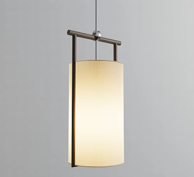 Modern Pendant Light With Metal Frame And Beige Fabric Shade For Interior Decor 3d model