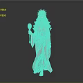 Woman In Pink Robe With Golden Headdress Holding Scepter Against Gray Background