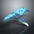 3D Model Blue and White Whale Featuring Geometric Patterns and Reflection on Gray Background 3d model