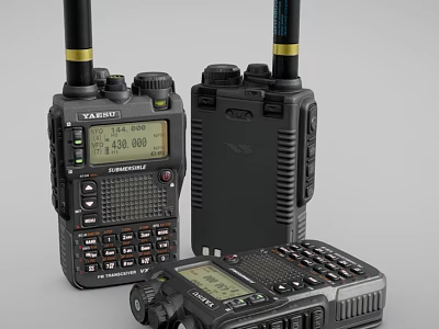 Three Black Walkie Talkies With Digital Screens Antennas And Control Buttons 3d model