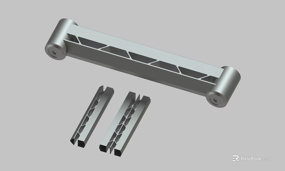 Metal Mechanical Part with Long Strip Design and Two Smaller Structural Components 3d model