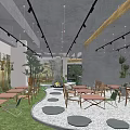 Stylish Modern Bar Interior Design Featuring Open Layout Green Plants And Hanging Lights