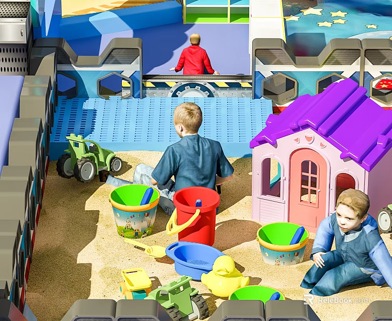 Colorful Children's Play Equipment With Sandpit Playhouse And Toy Vehicles For Kids 3d model 