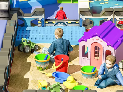 Colorful Children's Play Equipment With Sandpit Playhouse And Toy Vehicles For Kids 3d model