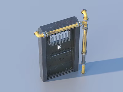 Vintage Style Decorative Storage Box With Black Body Golden Pipes And Grid Design 3d model