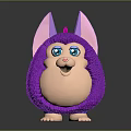 Cute Cartoon Creature Character With Purple Fluffy Body Pink Ears Blue Eyes And Heart-shaped Nose