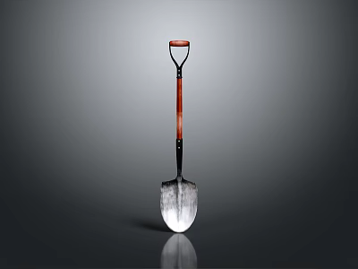 Shovel Garden Tool Design With Red Wooden Handle And Silver Metal Blade 3d model