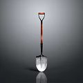 Shovel Garden Tool Design With Red Wooden Handle And Silver Metal Blade
