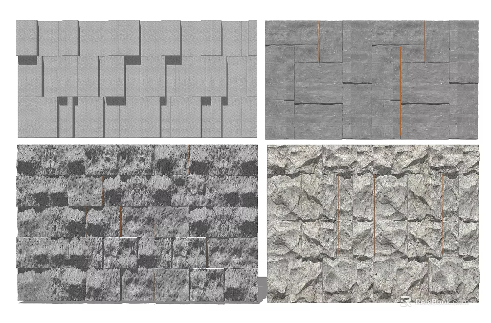 Background Wall Design With Various Stone Textures And Geometric Patterns 3d model