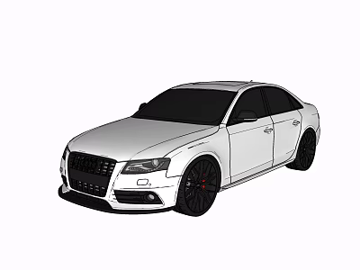 White Sporty Sedan With Black Wheels And Sleek Front Grille Design 3d model