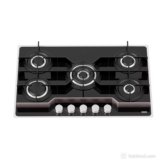 Kitchen Gas Stove With Four Burners Black Surface And Control Knobs 3d model 