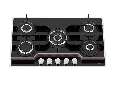Kitchen Gas Stove With Four Burners Black Surface And Control Knobs 3d model