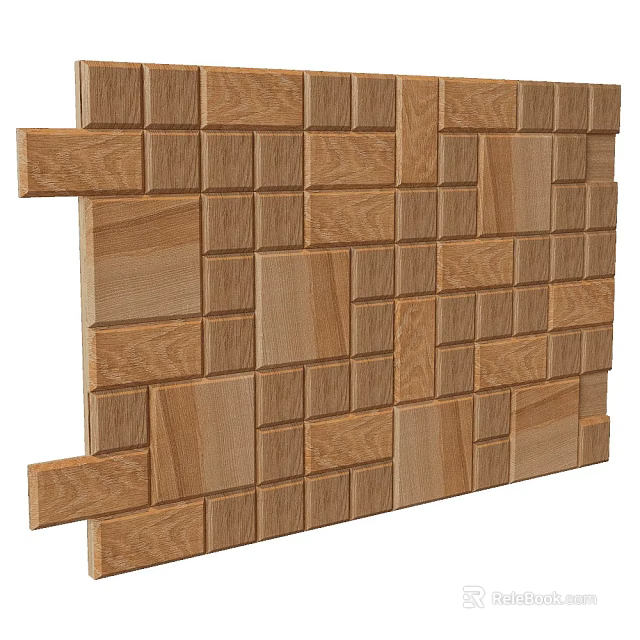 Decorative Wooden Wall Panel With Geometric Square Block Pattern For Interior Design 3d model