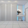 Modern Vertical Striped Wardrobe Interior Design With Console Table And Dried Plant Vase 3d model