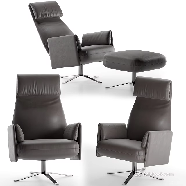 Modern Office Chair Leather Design With Ergonomic Backrest And Ottoman Stool Multiple Views 3d model 