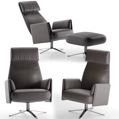 Modern Office Chair Leather Design With Ergonomic Backrest And Ottoman Stool Multiple Views 3d model