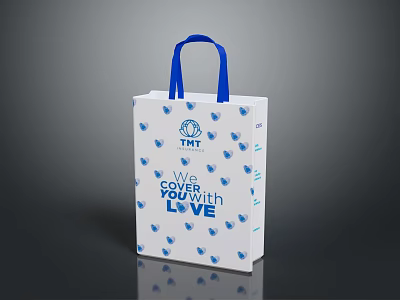 White Shopping Bag With Blue Handles And TMT Logo For Daily Life Use 3d model
