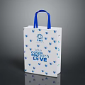 White Shopping Bag With Blue Handles And TMT Logo For Daily Life Use