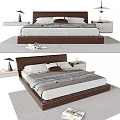 Modern Double Bed With Leather Headboard White Sheets And Nightstand Lamp 3d model