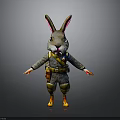 Cute Rabbit Character In Military Costume With Long Ears And Orange Feet
