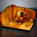 Detailed Miniature Mine Tunnel Scene With Cart Tracks Lanterns And Ore