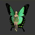 Green Winged Butterfly Fairy With Golden Hair And Elegant Green Outfit
