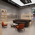 Modern Industrial Style Clothing Store Interior Design With Fitting Rooms And Cozy Customer Lounge Area