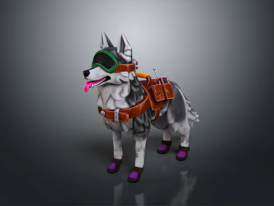 Playful Husky Dog Character With Goggles Backpack Purple Shoes And Sticking Tongue 3d model