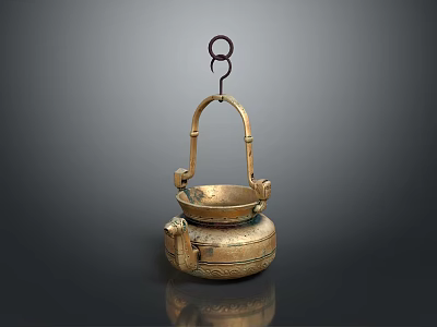 Ancient Bronze Tea Set with Lifting Handle Intricate Carved Patterns Shiny Reflection Dark Background 3d model
