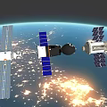Multiple Space Station Modules With Solar Panels Orbiting Earth Surface 3d model