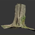 Handcrafted Wooden Tree Stump Decor With Stone Base And Natural Green Moss Texture