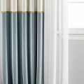 Elegant Blue And White Curtains With Pleated Design And Gold Trim For Window