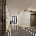 Modern Elevator Hallway Interior Design With White Marble Walls Polished Flooring And Metal Accents