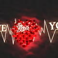 Red Heart Themed Photo Check-in Spot With Small People LOVE YOU Text And Heartbeat Waves