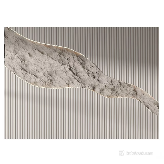 Modern Striped Background Wall With Natural Stone Decorative Panel Design 3d model 