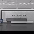 Modern Minimalist Corporate Front Reception With Marble Brand Wall And Comfortable Waiting Lounge Space