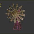 Rusty Wooden Windmill With Weathered Blades And Stable Base Structure 3d model