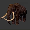 Realistic Brown Mammoth Sculpture With Long Curved Tusks Standing On Dark Surface