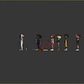 Cartoon Style Game Movie Characters on Red Running Track in Various Poses Preparing to Start