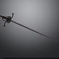 Medieval Fantasy Sword With Blue Glowing Blade Red Hilt And Decorative Guard